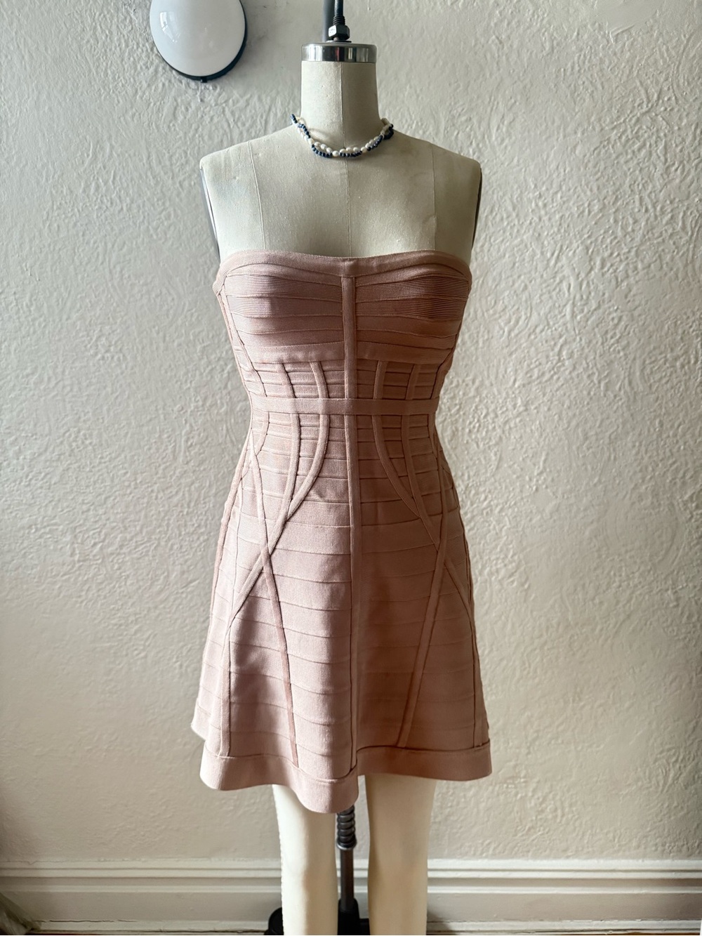 Herve Leger Rebeka Strapless Blush Pink Bandage Mini Dress